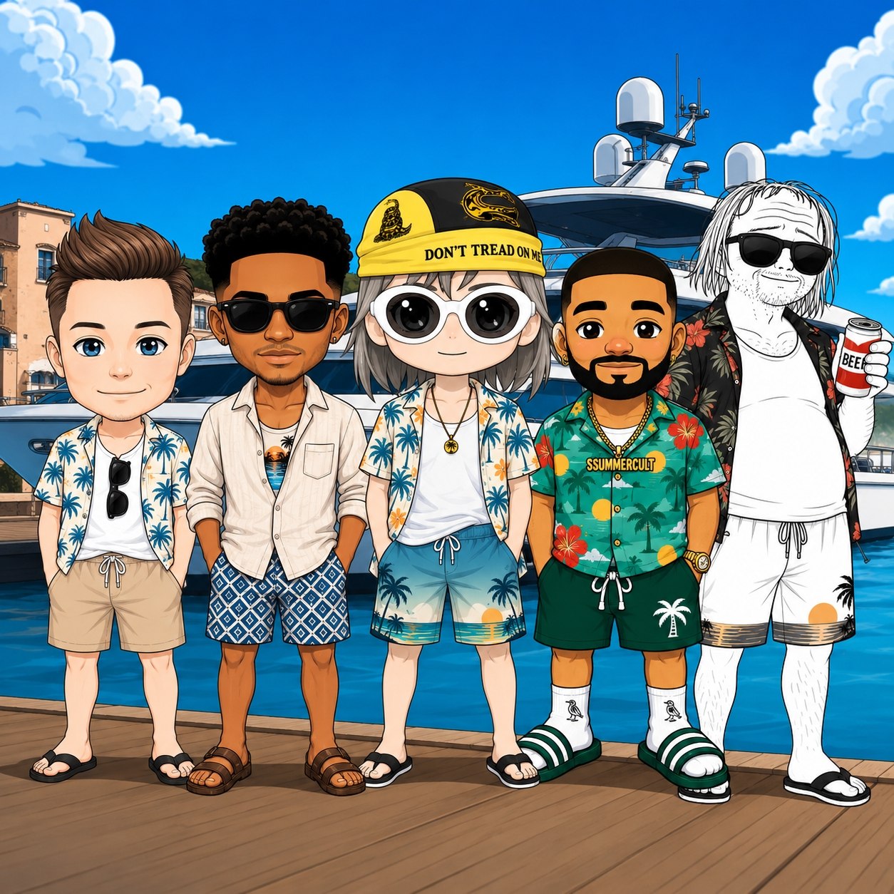 Summer Cult beside a large yacht